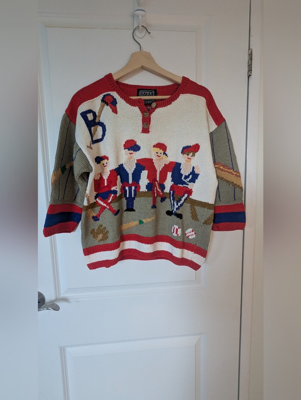 ​Vintage Berek 100% Pima Cotton Baseball Themed Hand-Knit Sweater – Size S